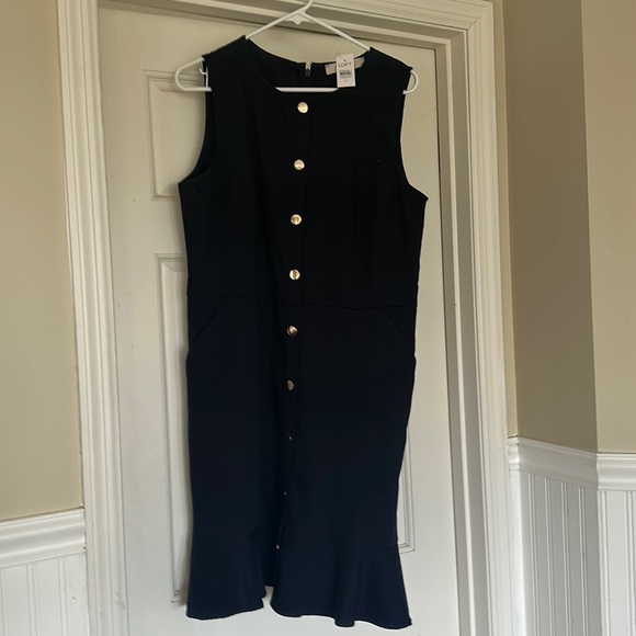 LOFT Dresses & Skirts - Loft Navy Button Up Dress Sz 12 NWT